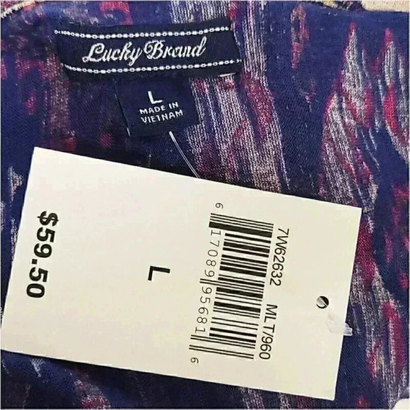 Lucky Brand Top Tunic Multicolor Women's Large 3/4Sleeve Scoop Neck Button Front - Picture 3 of 3